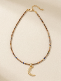 Natural Stone Beaded Necklace with Moon Pendant