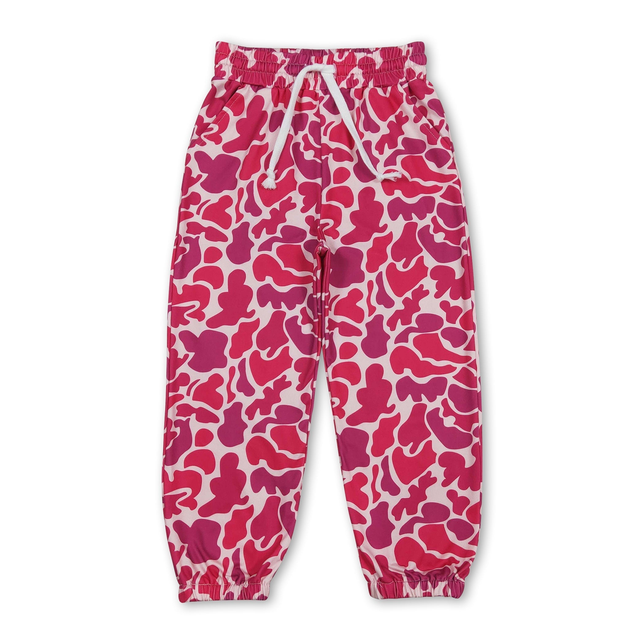 Pink camo elastic waist kids girls pants