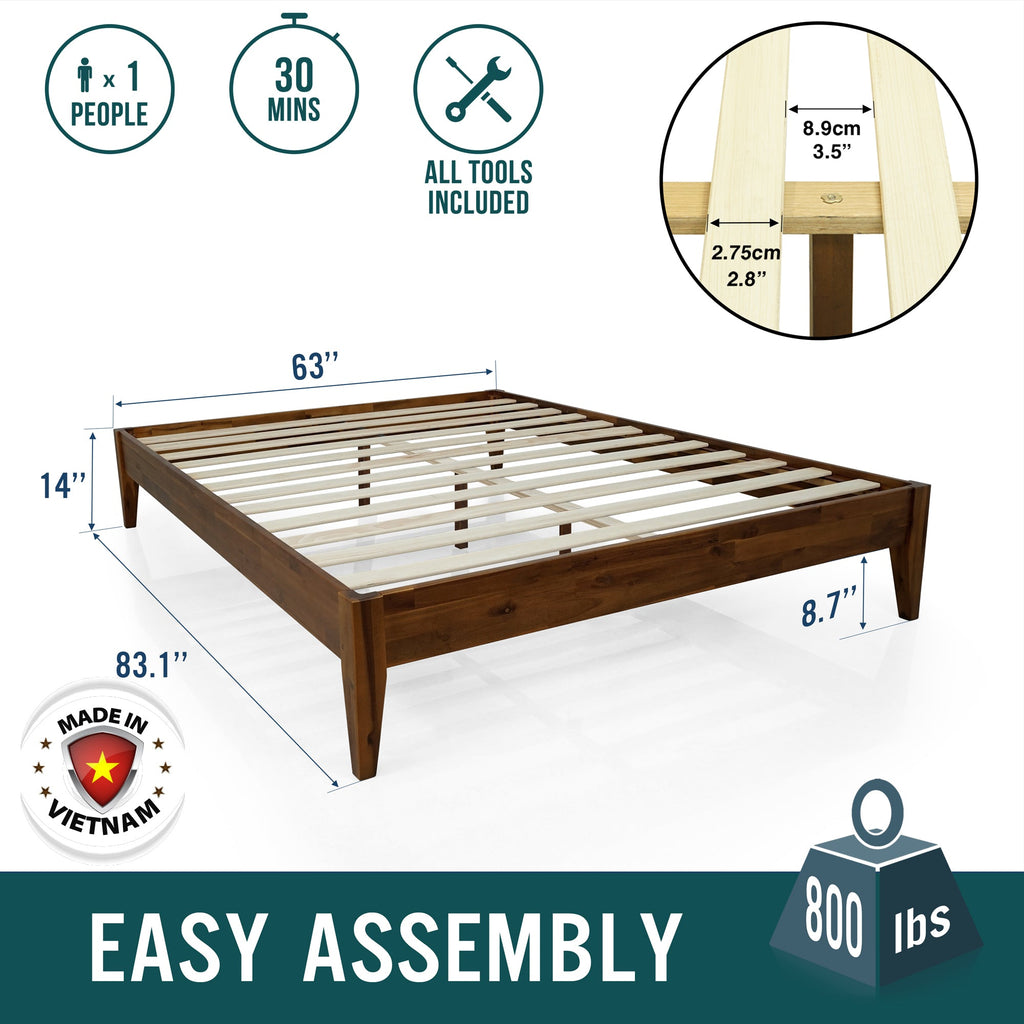 Acacia Mervyn Solid Wood Platform Bed for Timeless Comfort and Style