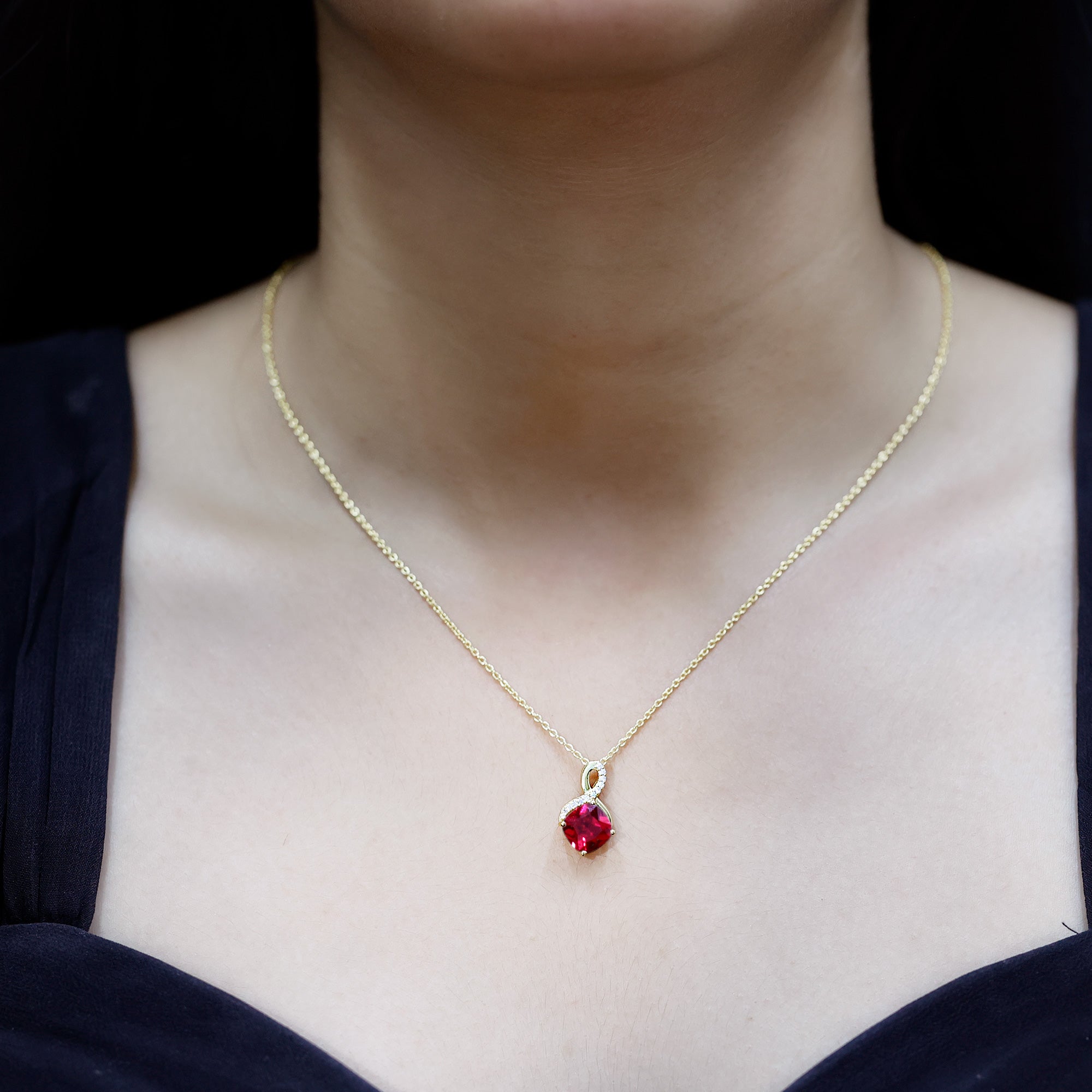 8 MM Lab Created Ruby and Diamond Infinity Necklace with Chain