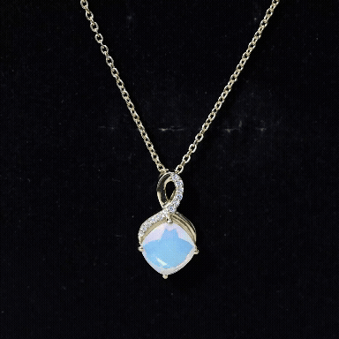 Cushion Cut Ethiopian Opal Infinity Necklace with Silver Chain