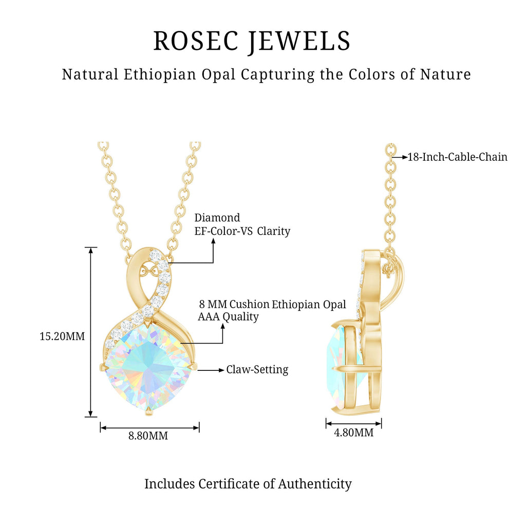 Cushion Cut Ethiopian Opal Infinity Necklace with Silver Chain