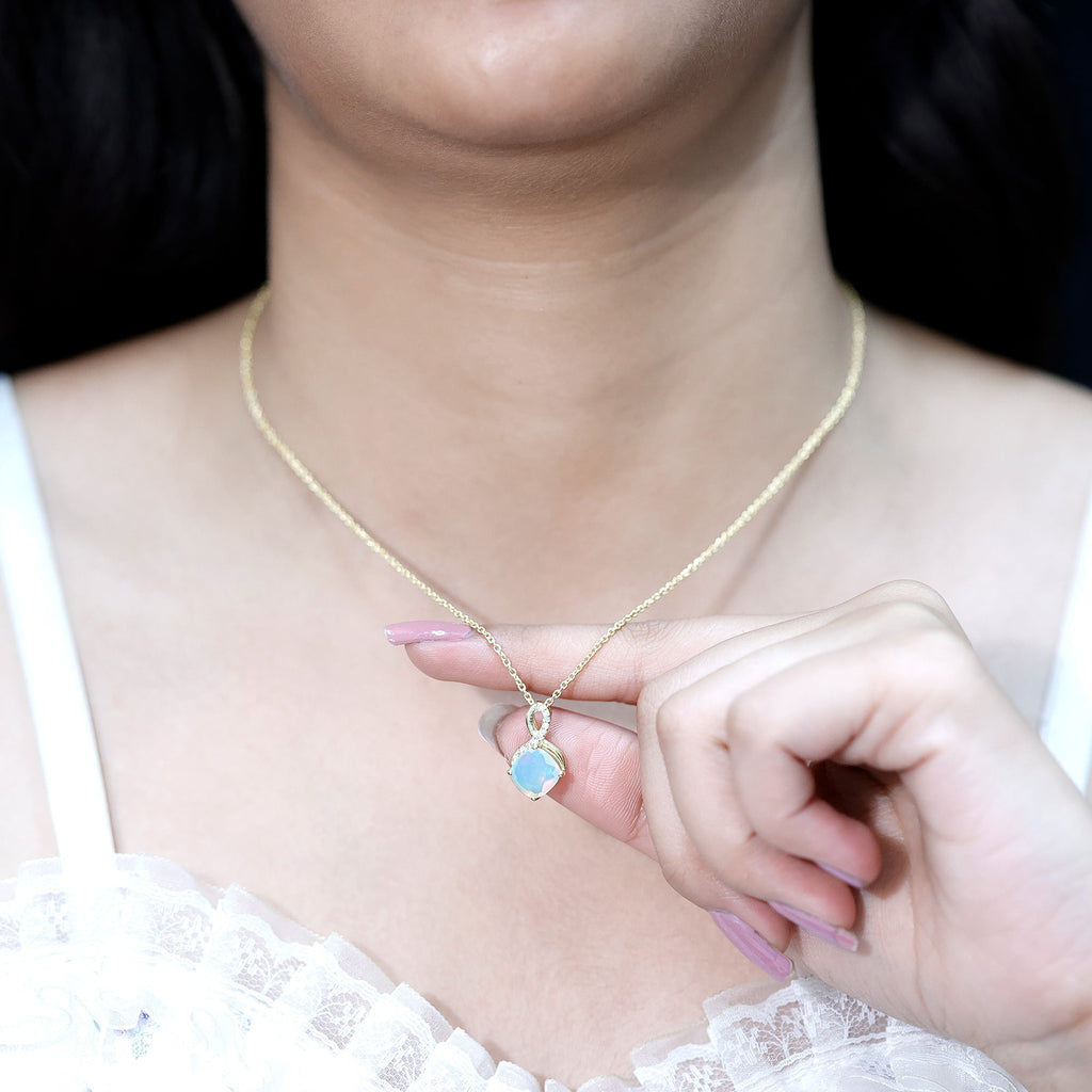 Cushion Cut Ethiopian Opal Infinity Necklace with Silver Chain