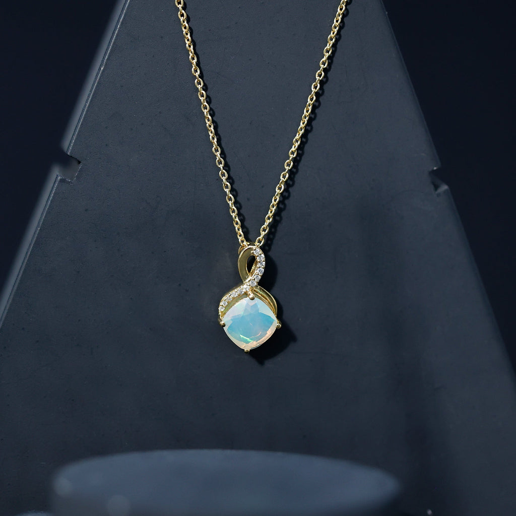 Cushion Cut Ethiopian Opal Infinity Necklace with Silver Chain