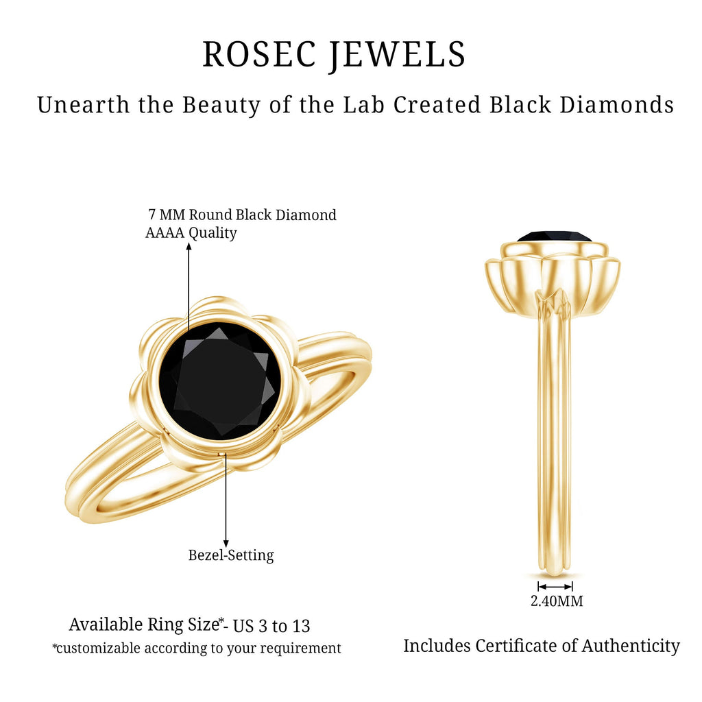 1.5 Carat Lab Grown Black Diamond Flower Engagement Ring