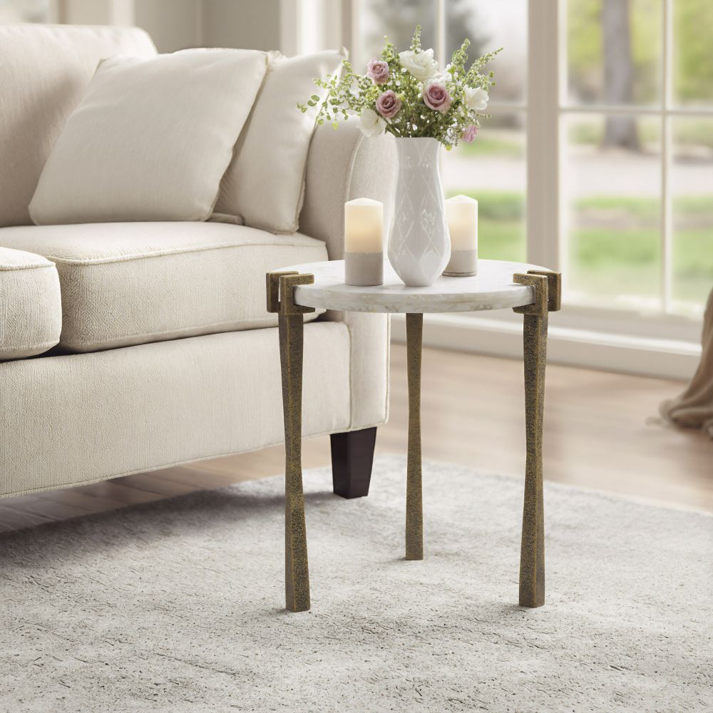 Rench White Marble Top Side Table