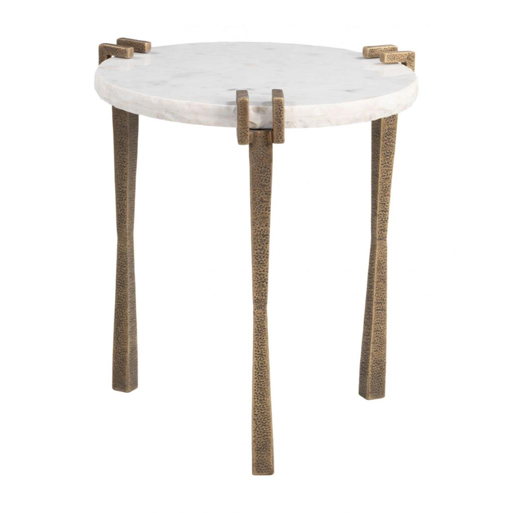 Rench White Marble Top Side Table
