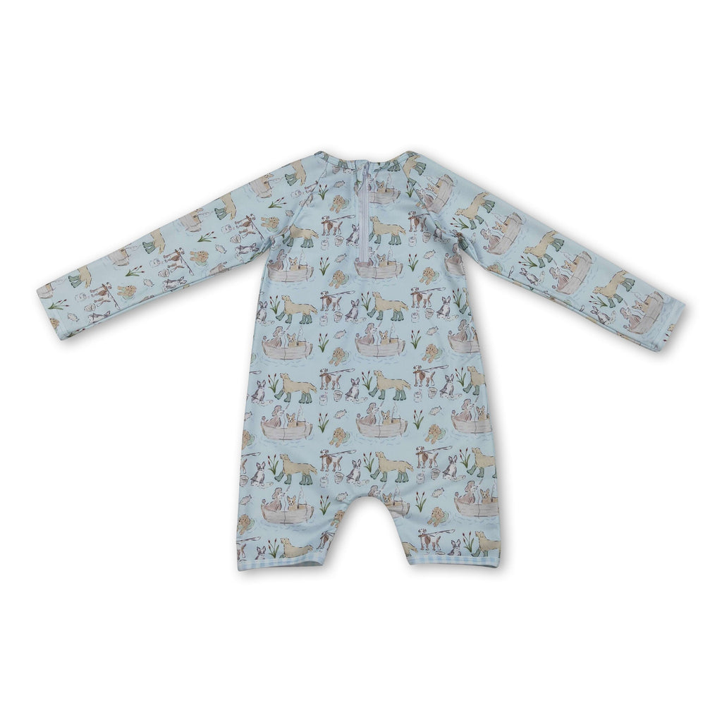 Long sleeves dog fish baby boy summer swimsuit