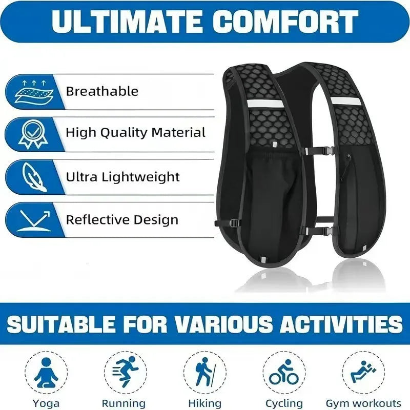 Breathable Running Hydration Vest with Storage for Hiking and Cycling