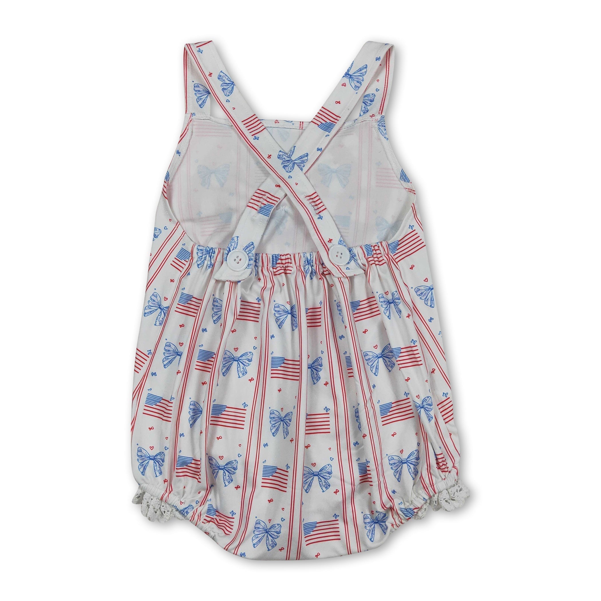 Straps flag bow baby girls 4th of july romper