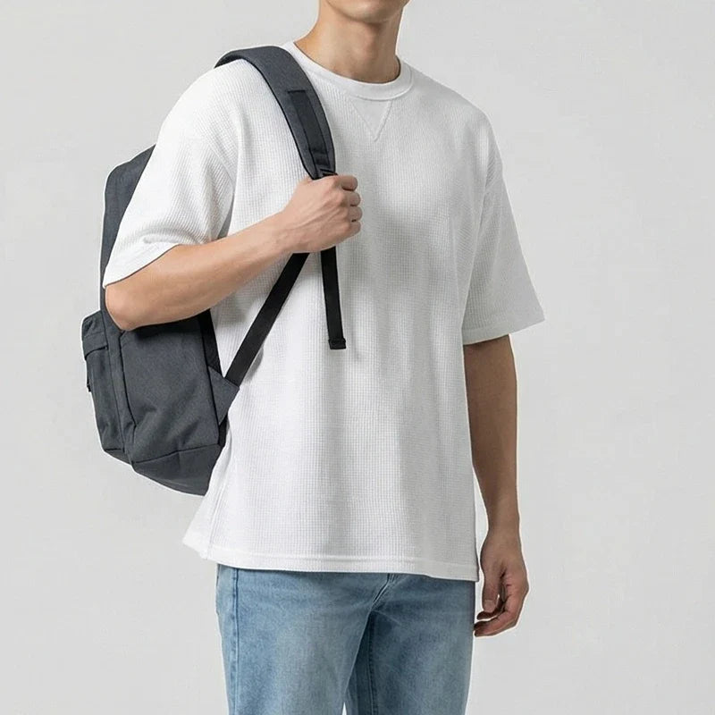 2026 New Men's Summer T Shirt 220g Waffle Round Neck T-shirt Solid Color Loose Simple Short Sleeve Top T Shirts