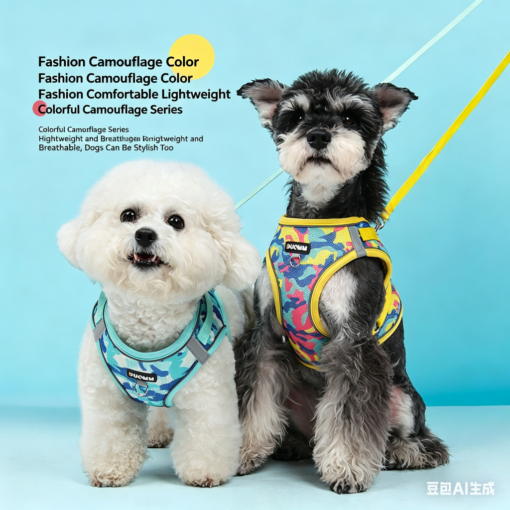 Reflective Camouflage Dog Harness and Leash Set for Small Dogs