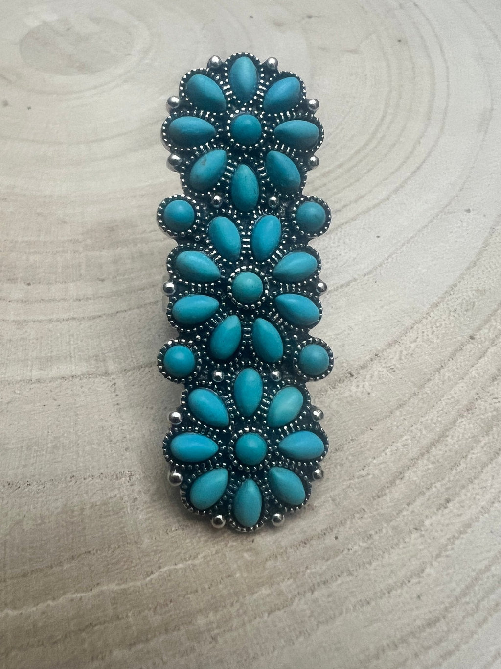 Adjustable Faux Turquoise Cluster Ring - Adjustable Cuff Ring Band