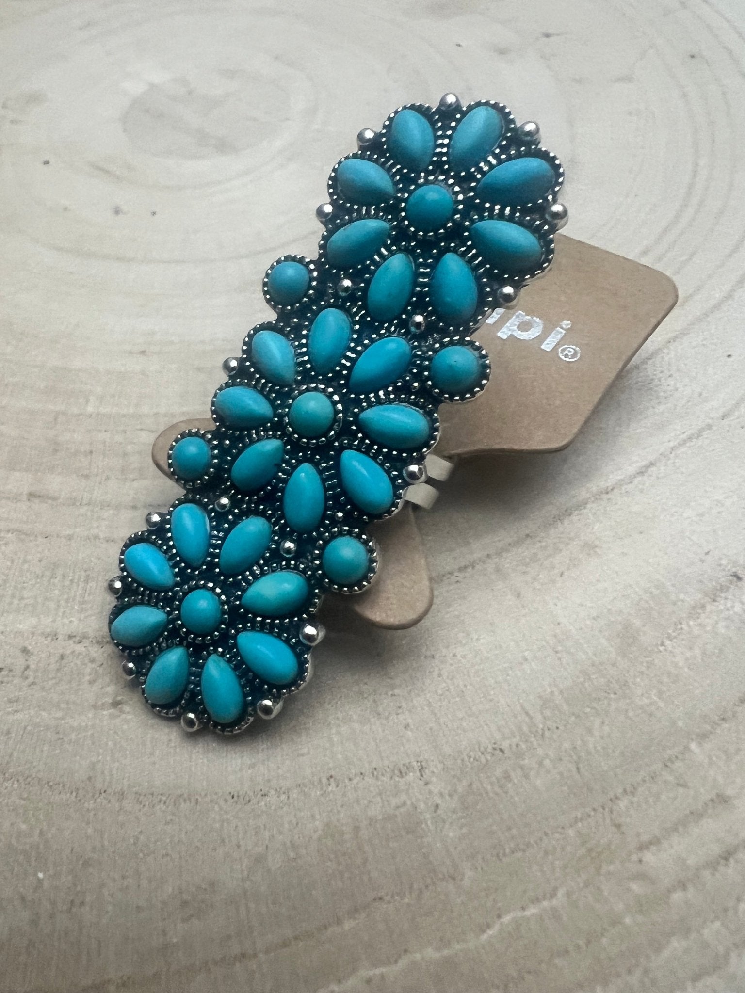 Adjustable Faux Turquoise Cluster Ring - Adjustable Cuff Ring Band