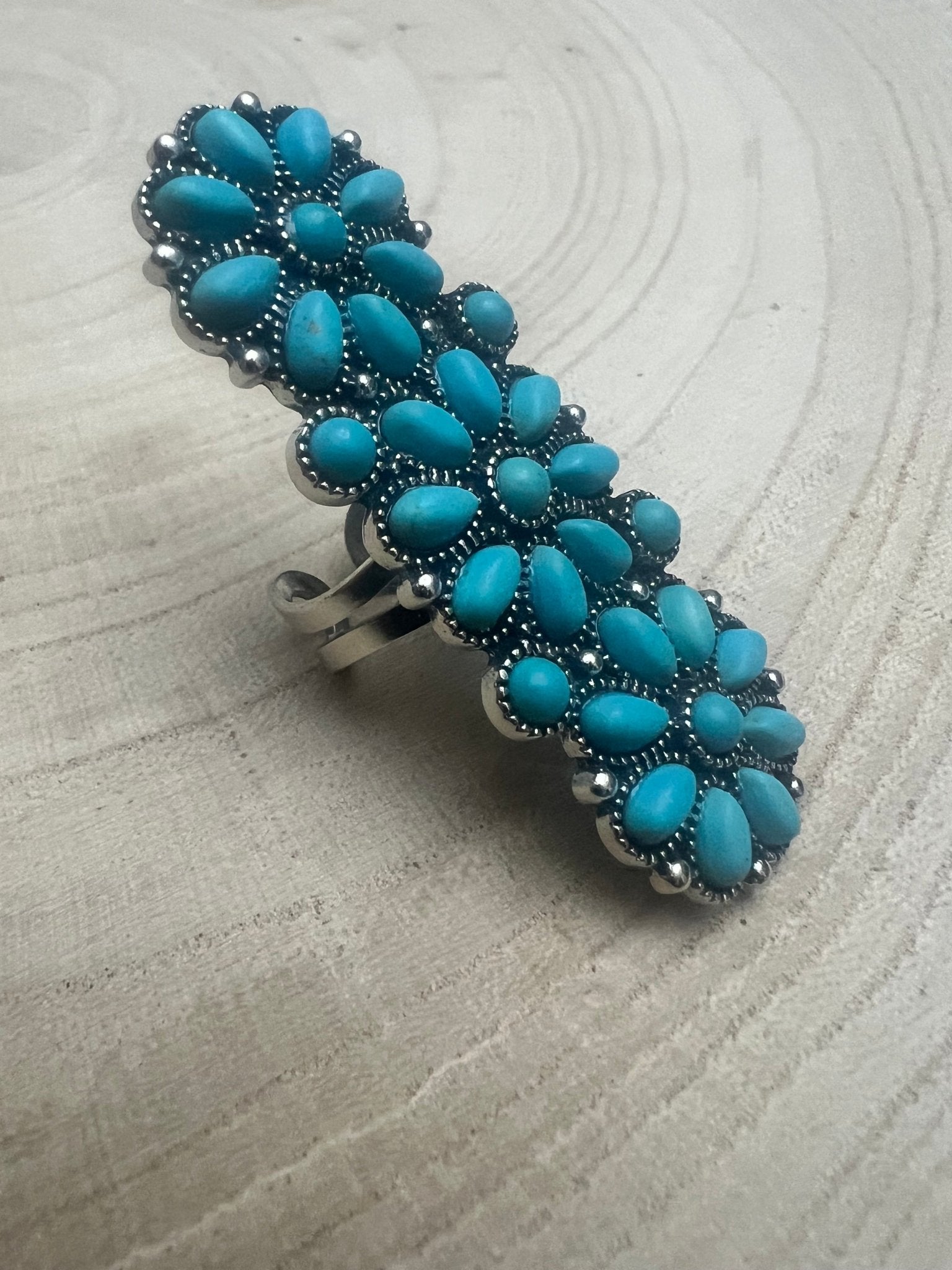 Adjustable Faux Turquoise Cluster Ring - Adjustable Cuff Ring Band