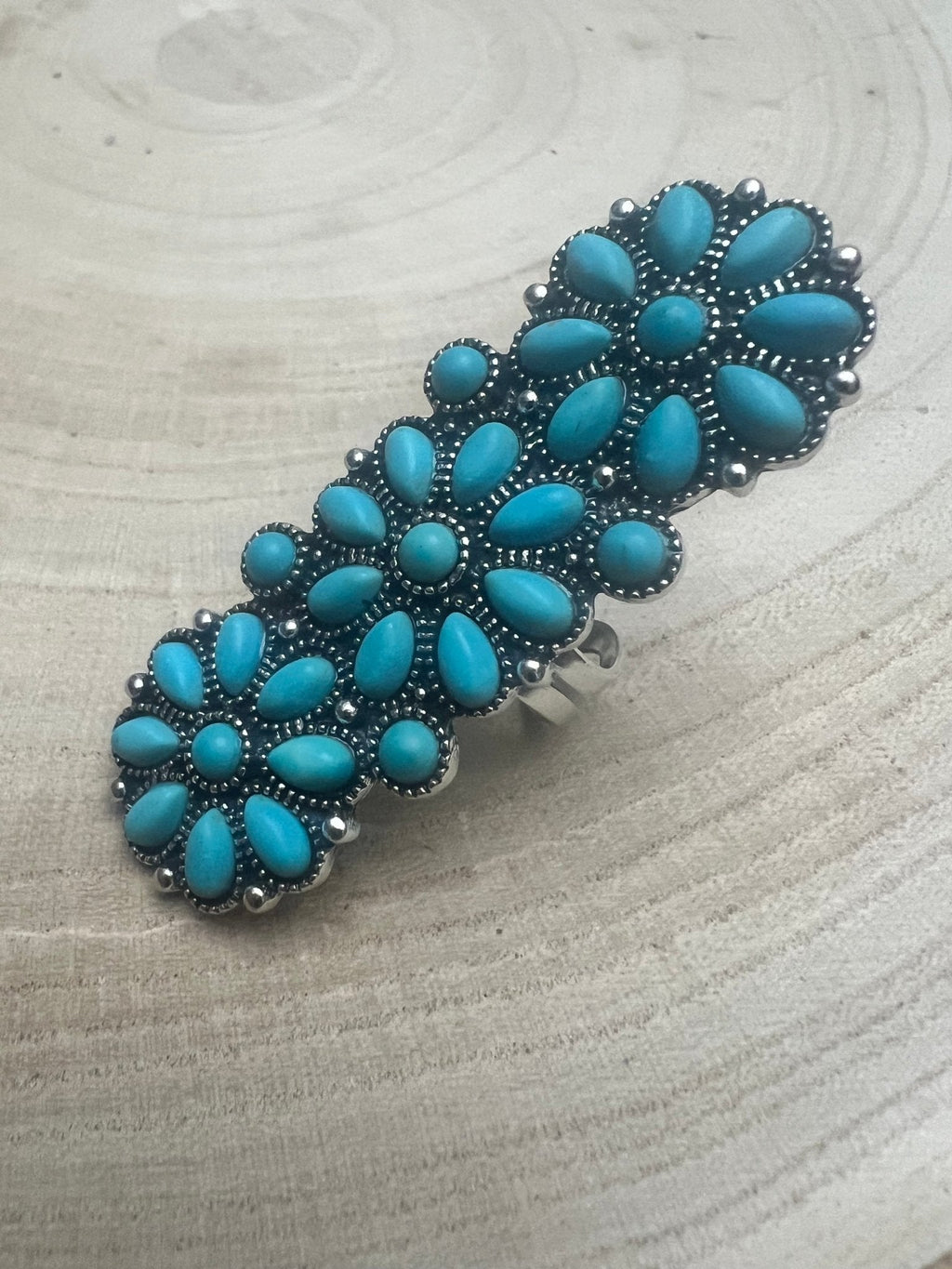 Adjustable Faux Turquoise Cluster Ring - Adjustable Cuff Ring Band