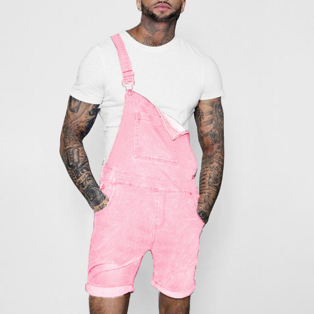 Pink Denim Overall Shorts for Men - Plus Size Summer Wear
