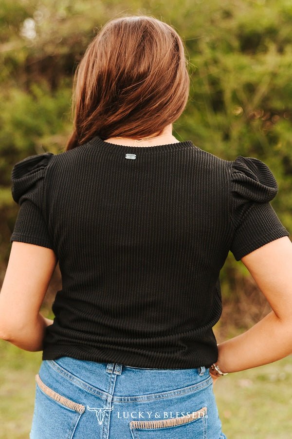 Black Puff Short Sleeve Top
