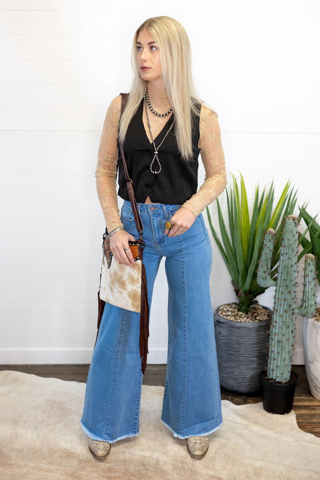 Black V-Neck Button Vest
