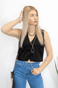 Black V-Neck Button Vest