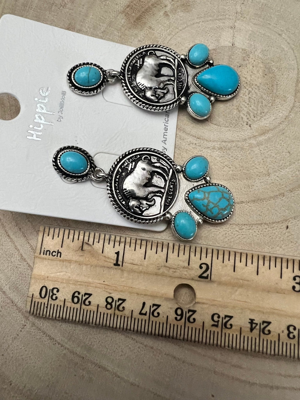 Buffalo Coin Faux Turquoise Cluster Earrings