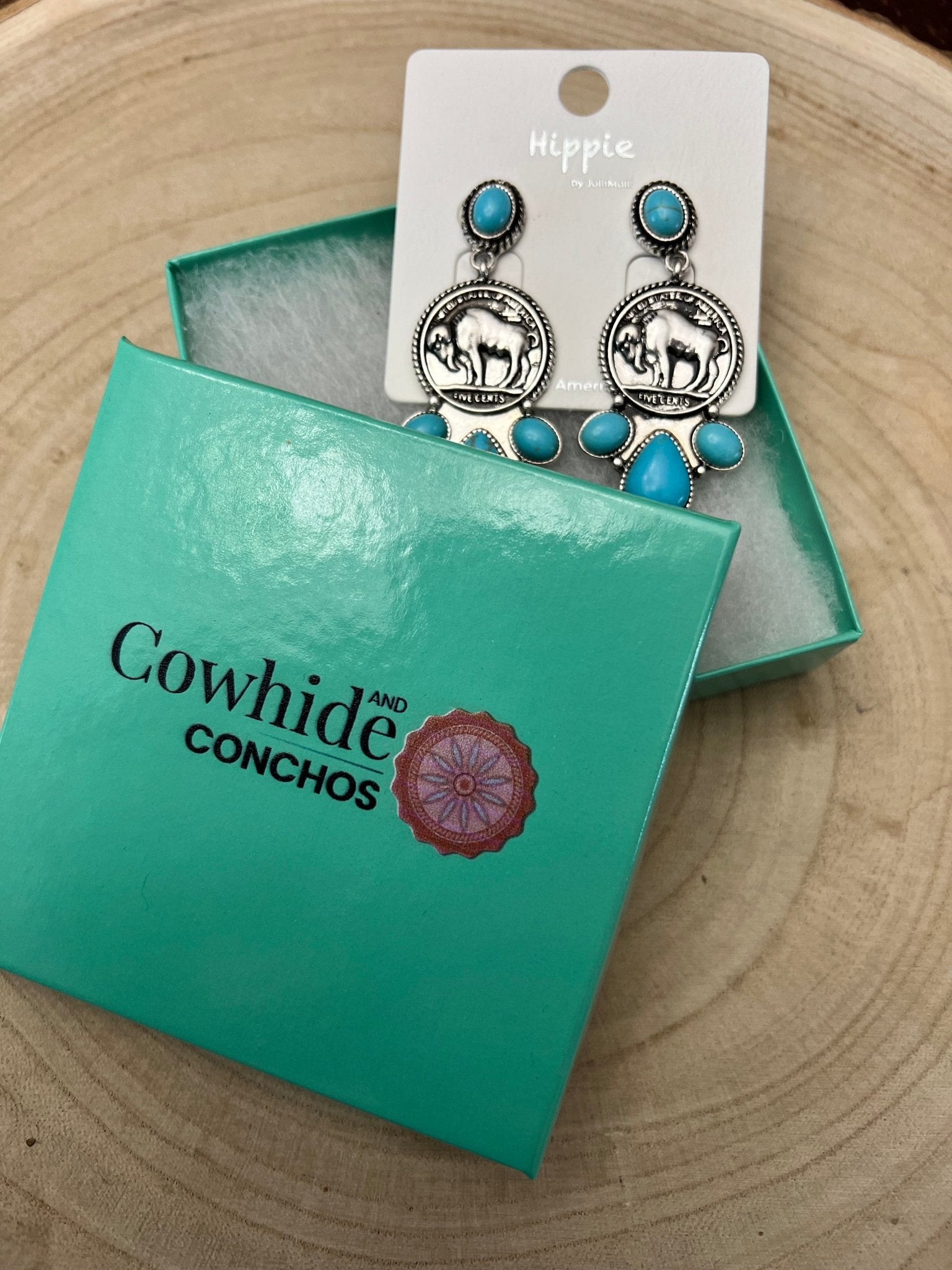 Buffalo Coin Faux Turquoise Cluster Earrings