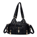 Washed Mother Bag with Rivets and Diamond Details