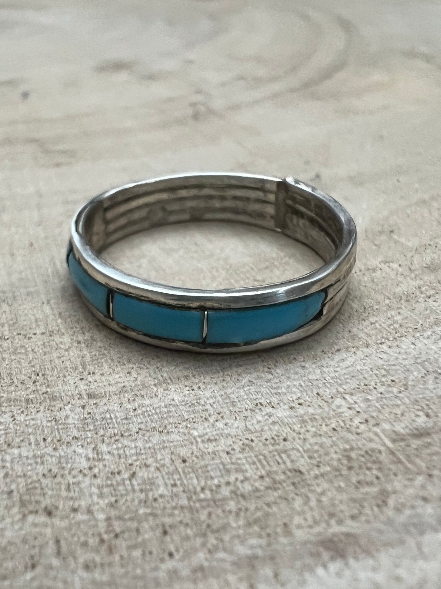 Debbie Livingston Navajo Handmade S/S Kingman Turquoise Ring - Sizes 7, 8, and 8.5
