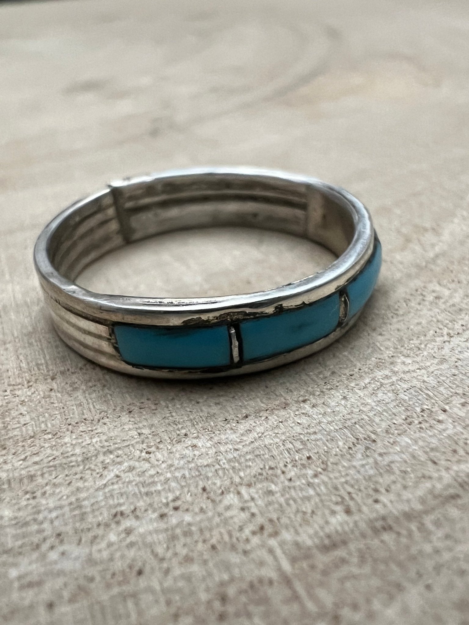 Debbie Livingston Navajo Handmade S/S Kingman Turquoise Ring - Sizes 7, 8, and 8.5