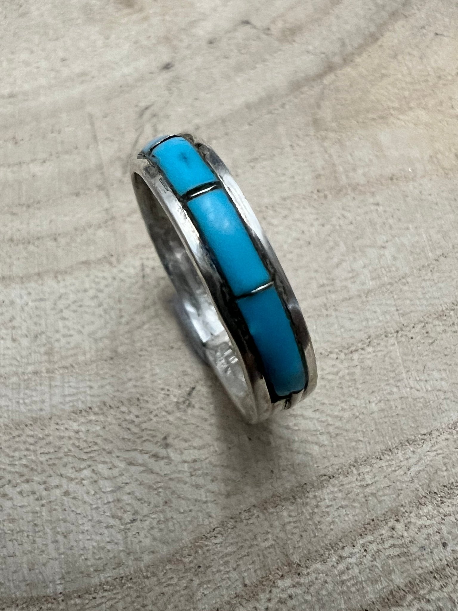 Debbie Livingston Navajo Handmade S/S Kingman Turquoise Ring - Sizes 7, 8, and 8.5