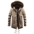 Men's Mid-length Cotton Coat With Big Fur Collar