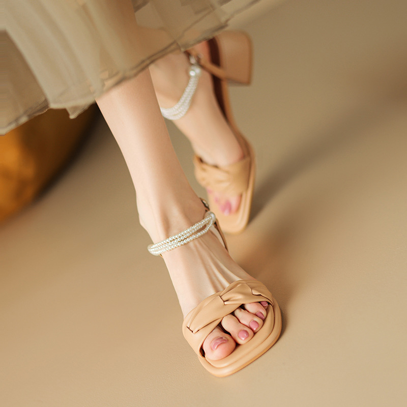 "Summer Style Thick Mid-Heel Square Toe Sandals for Women"