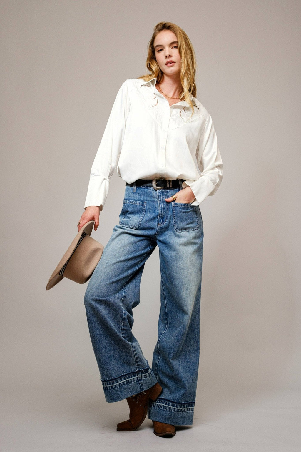Embroidered Western Yoke Button Up Blouse