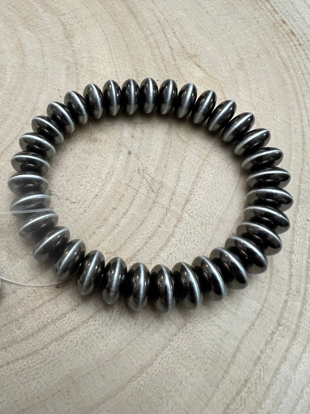 Faux Sterling Saucer Stretch Bracelet - 10 mm faux saucers