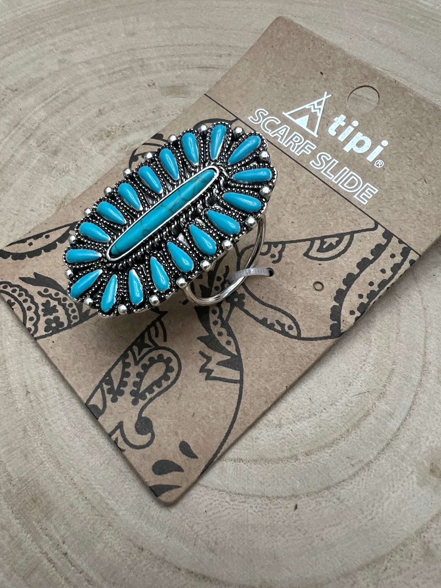 Faux Turquoise Cluster Wild Rag Scarf Slide