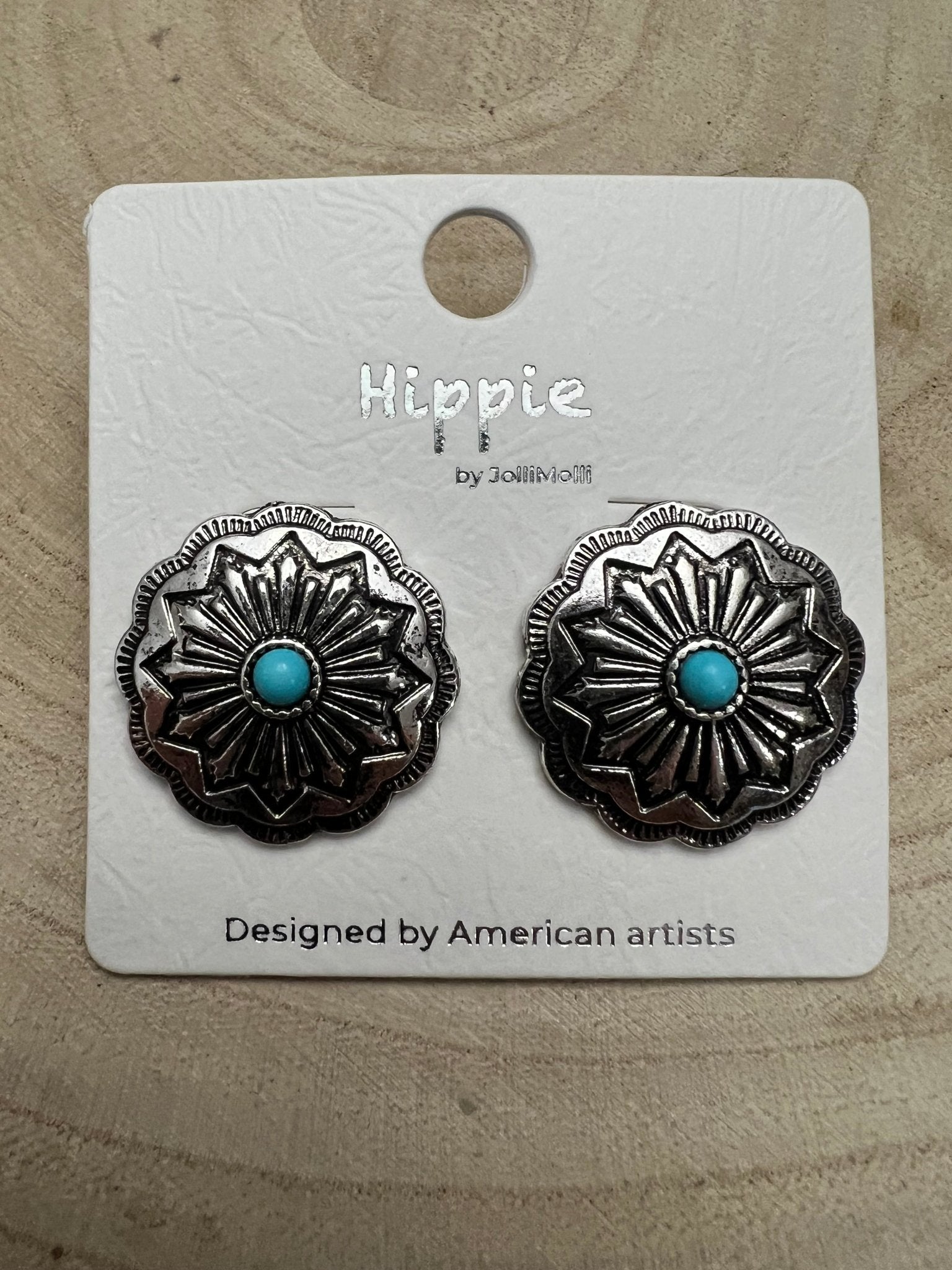 Faux Turquoise Concho Post Earrings - 3/4 inch drop