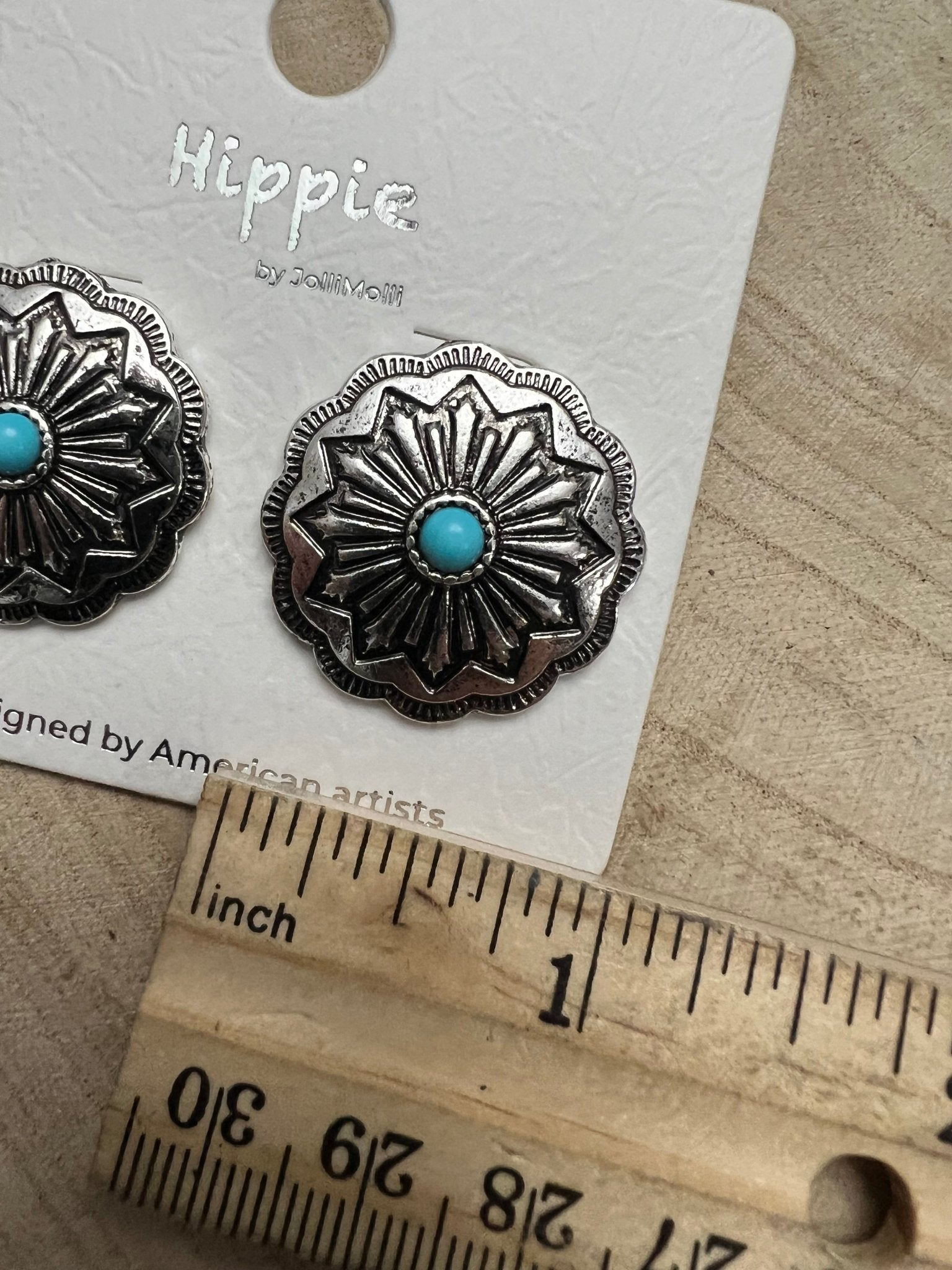 Faux Turquoise Concho Post Earrings - 3/4 inch drop