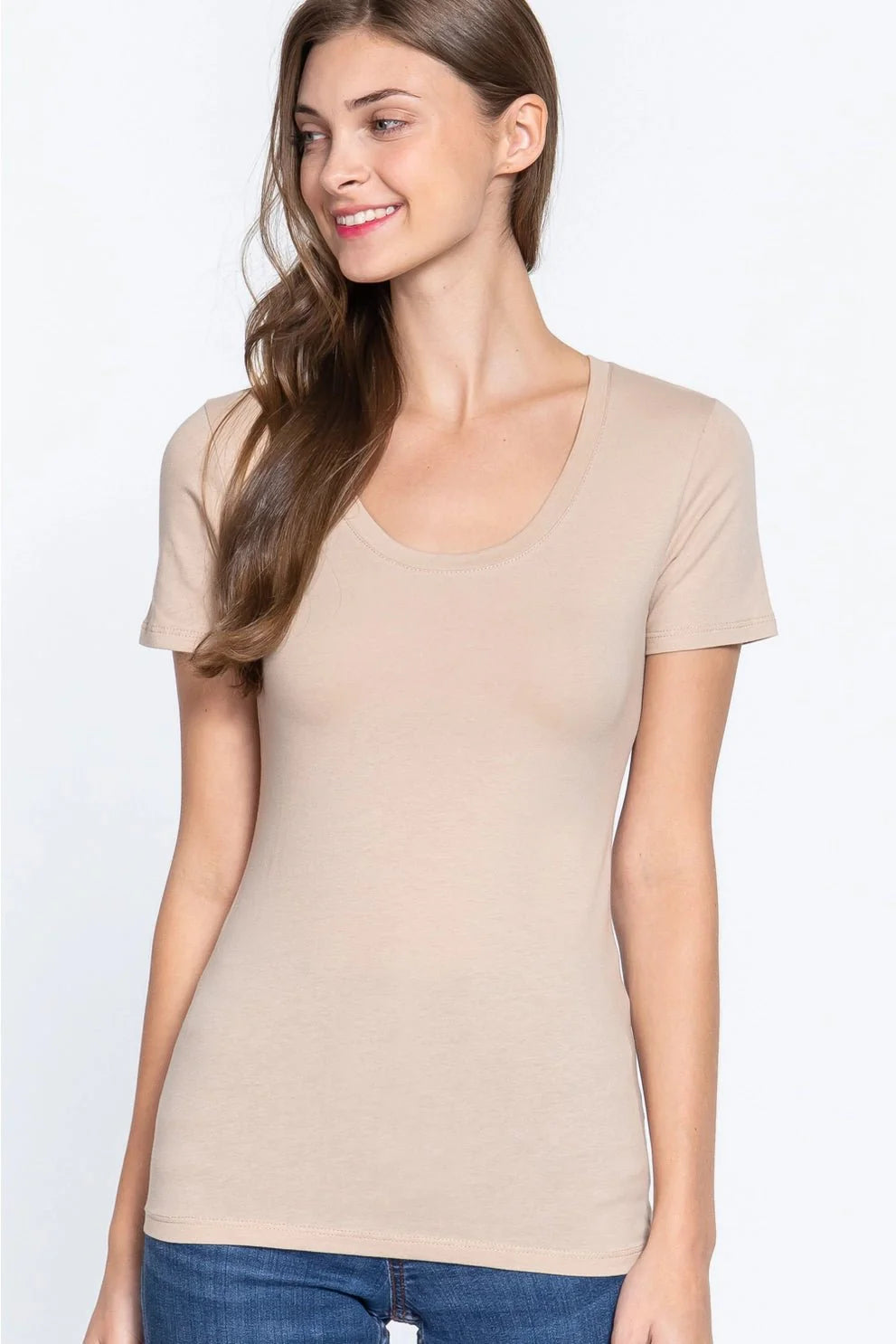Fitted Basic Scoop Neck Tee - Coconut