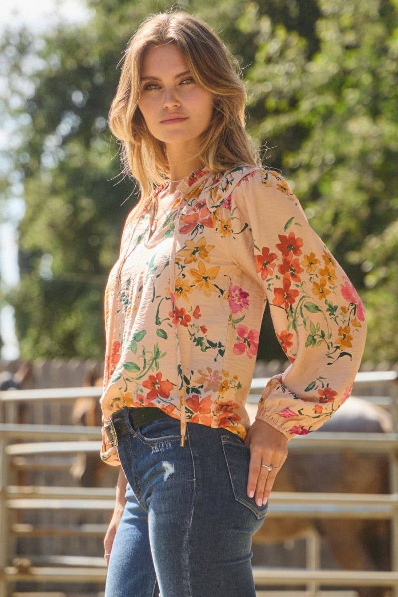 Floral Printed Long Sleeve Blouse - small remaining