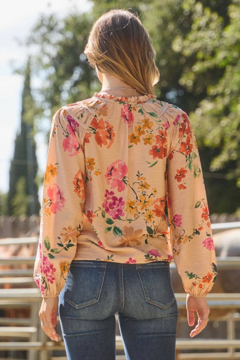 Floral Printed Long Sleeve Blouse - small remaining