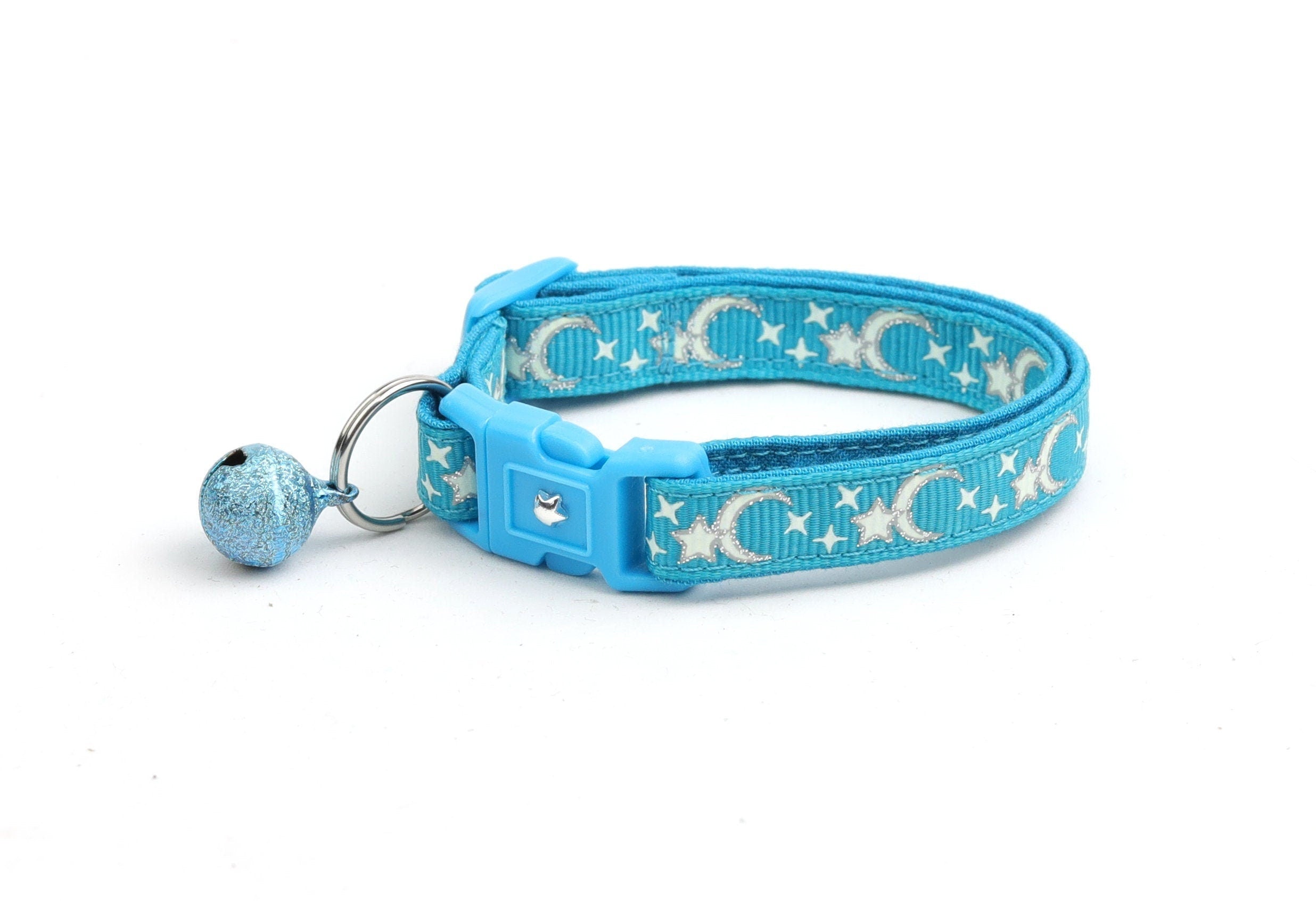 Silver Moons and Stars on Turquoise Cat Collar-0