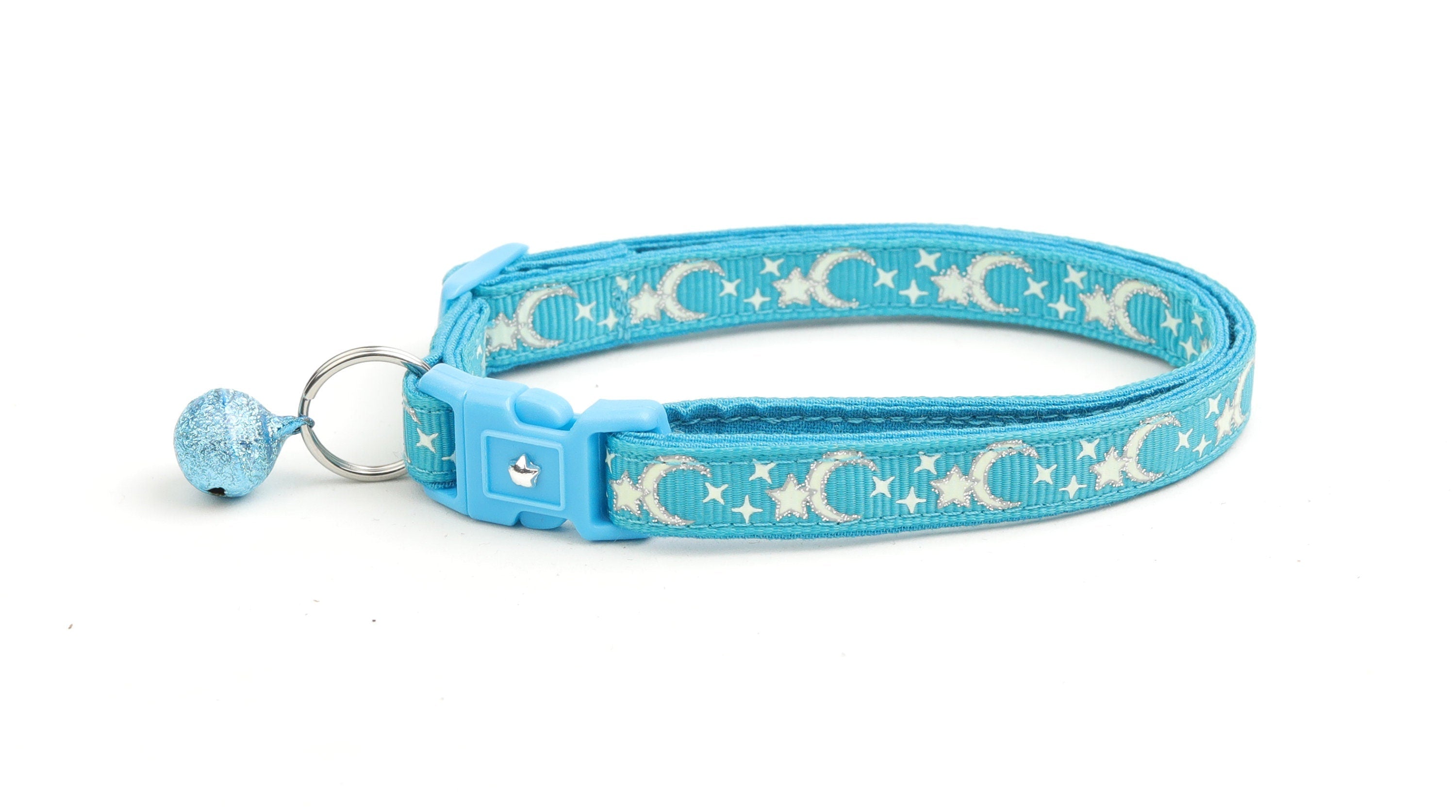 Silver Moons and Stars on Turquoise Cat Collar-3