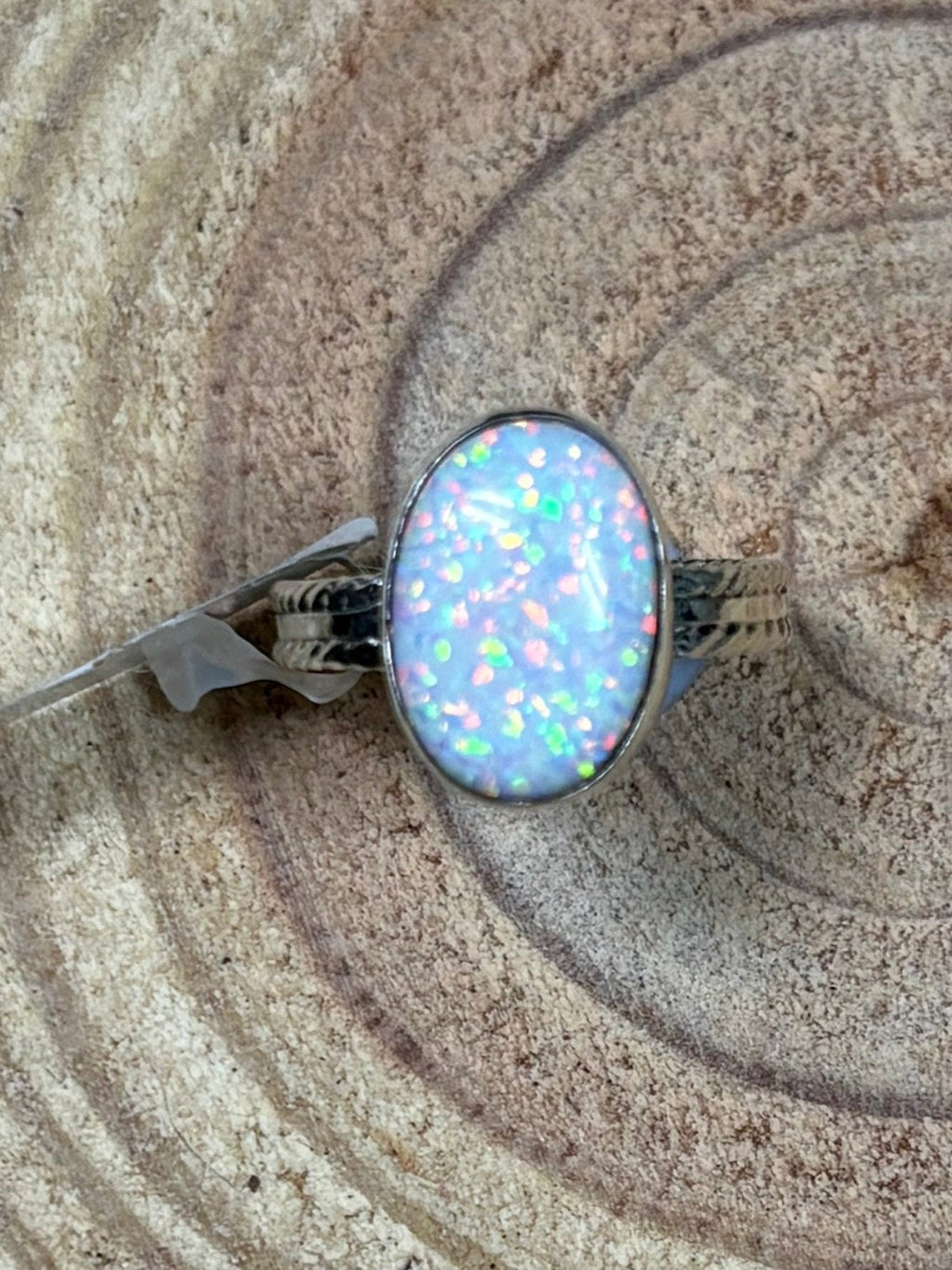 Isabelle Yazzie Navajo Handmade Sterling Silver Opal Ring - Size 7