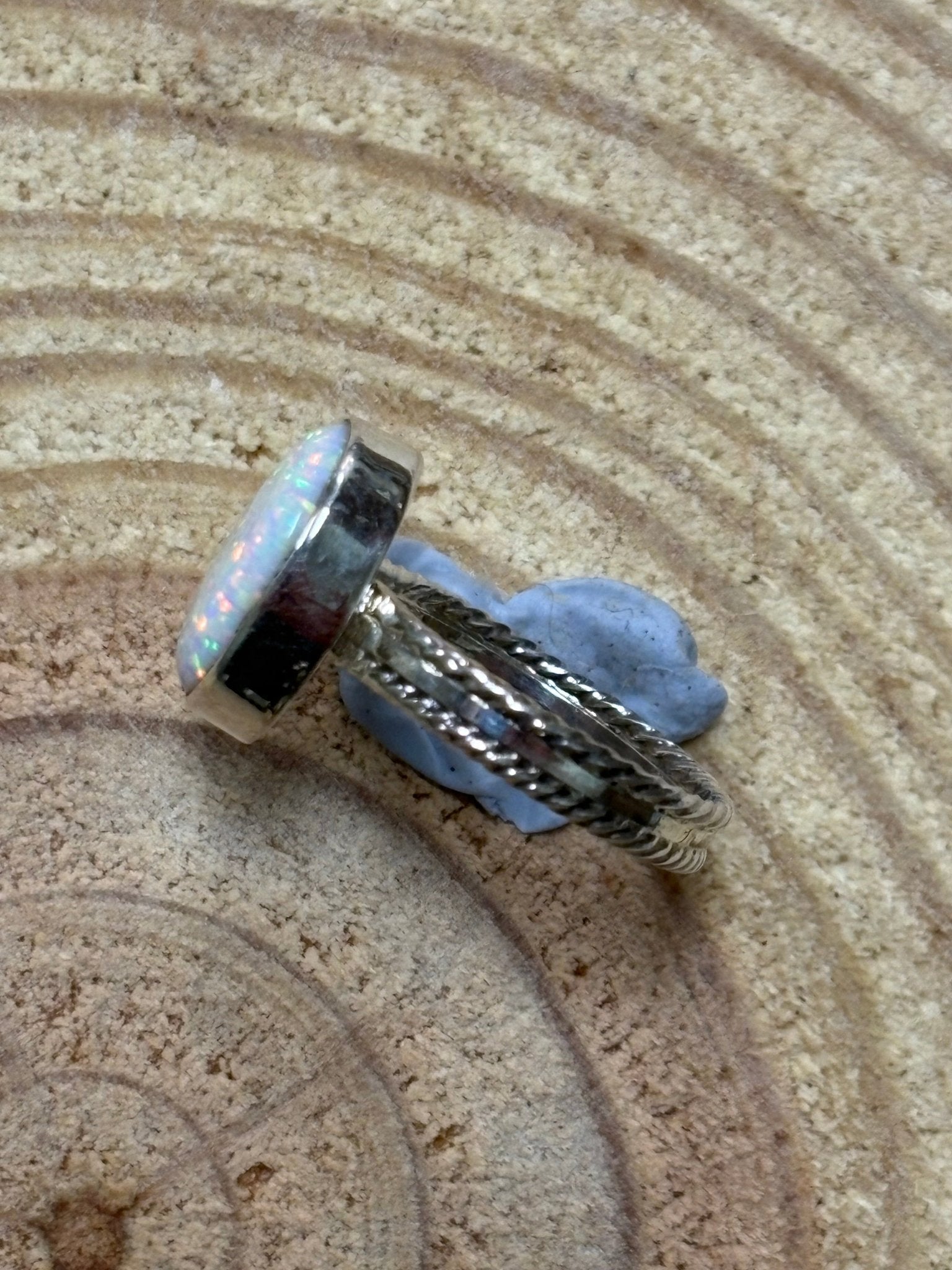 Isabelle Yazzie Navajo Handmade Sterling Silver Opal Ring - Size 7
