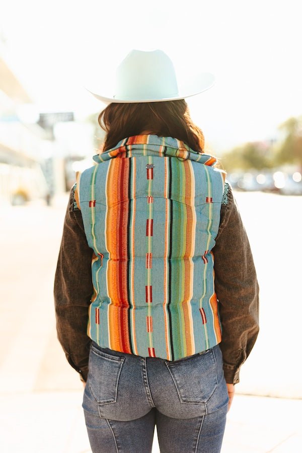 Jade Serape Woven Zip-Up Sleeveless Puffer Vest