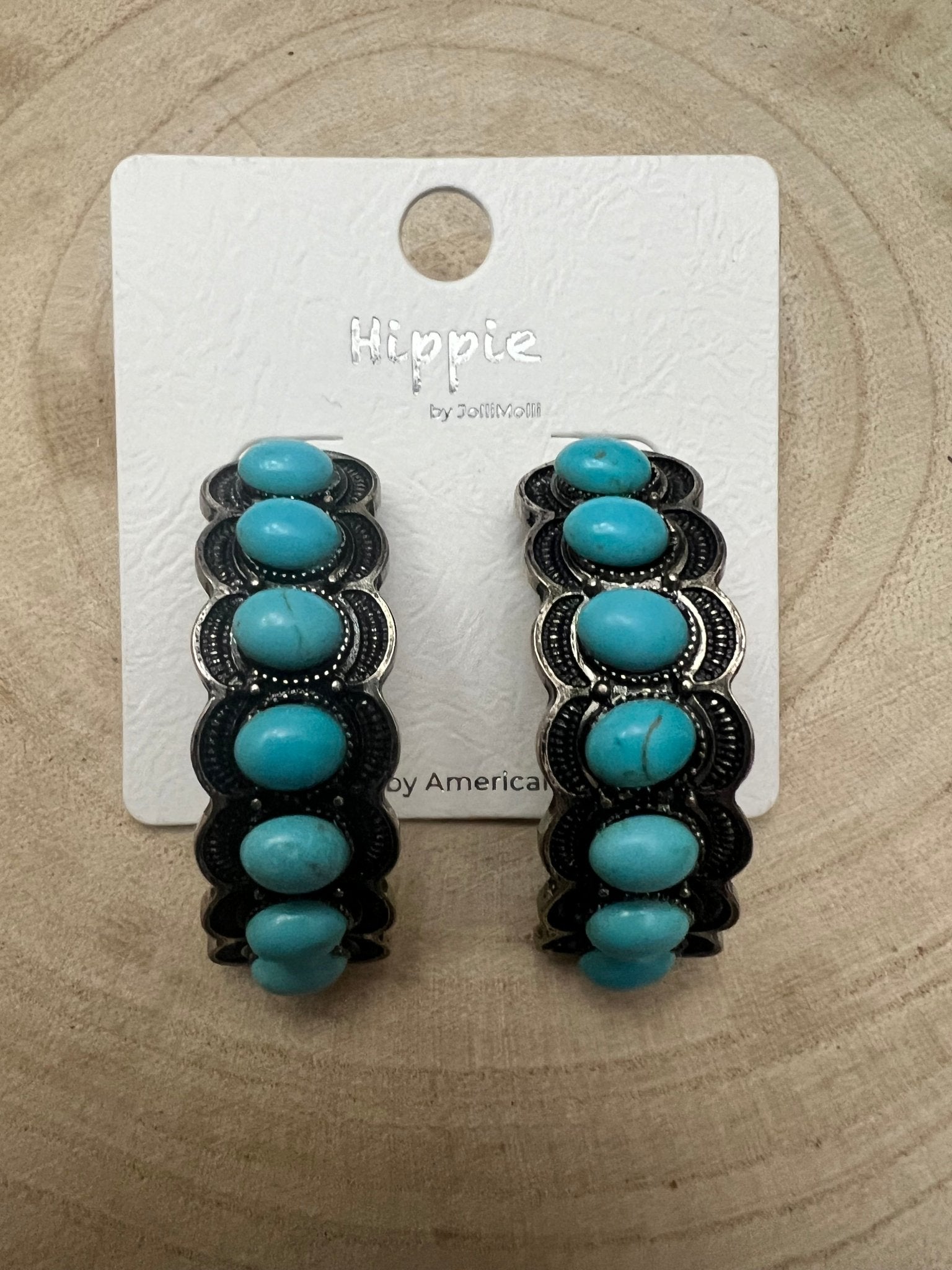 Large Western Faux Turquoise Hoop Earrings - 2 inch hoop