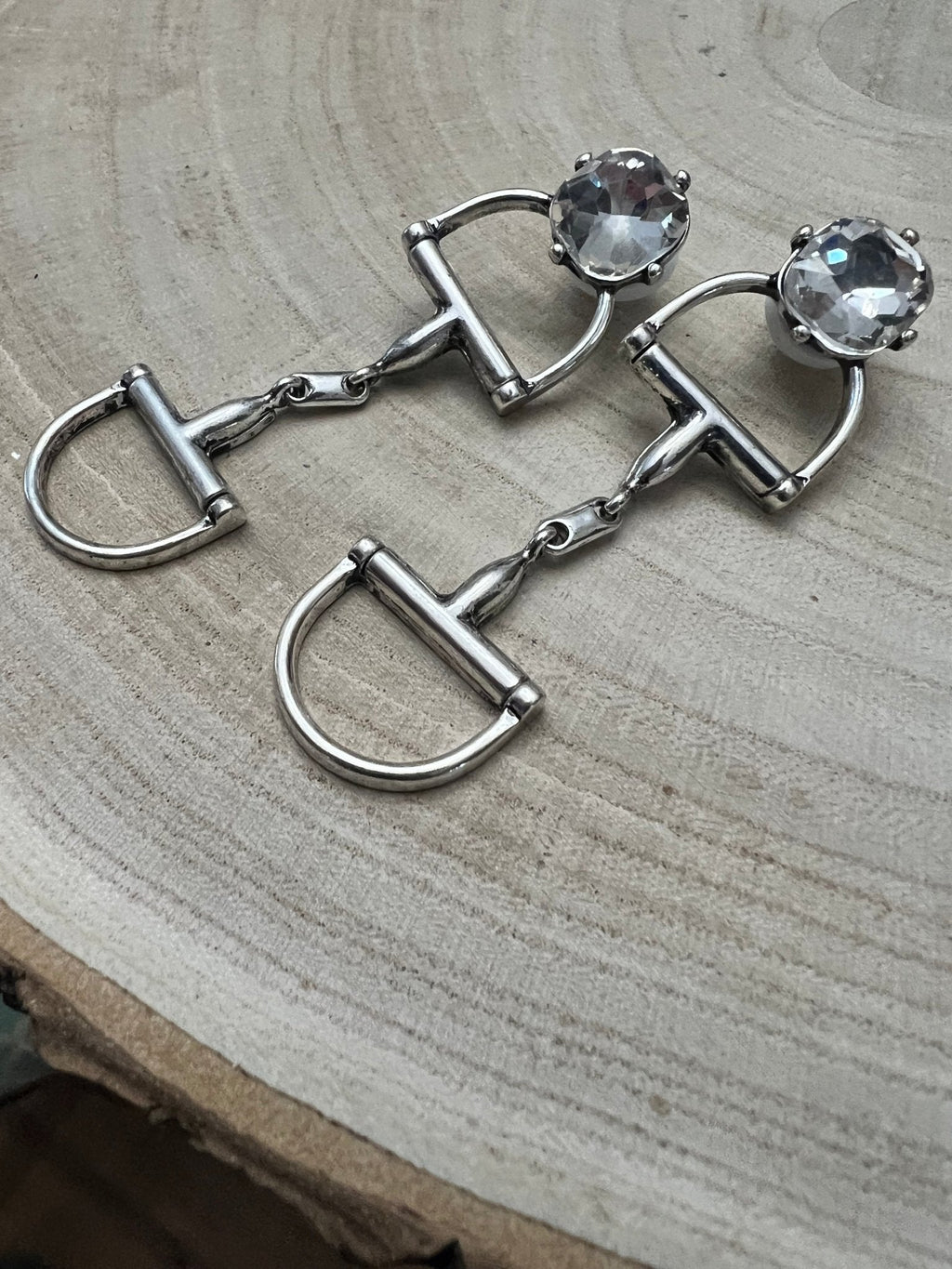 Large Western Horse Bit & Rhinestone Fashion Earrings - 3 inch drop!