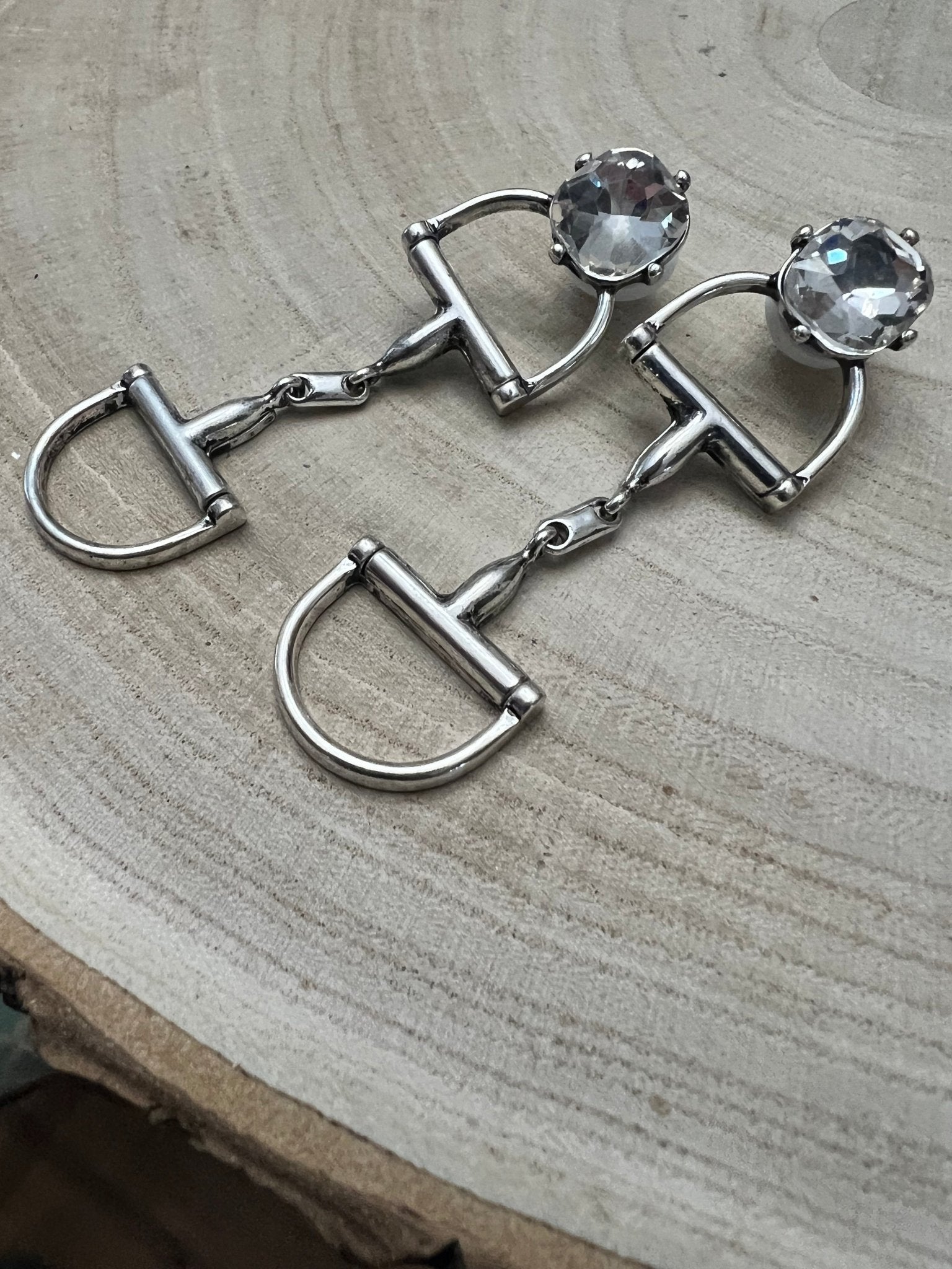 Large Western Horse Bit & Rhinestone Fashion Earrings - 3 inch drop!