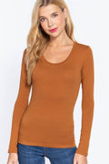 Long Sleeve Scoop Neck Top - Truffle or Petal Pink