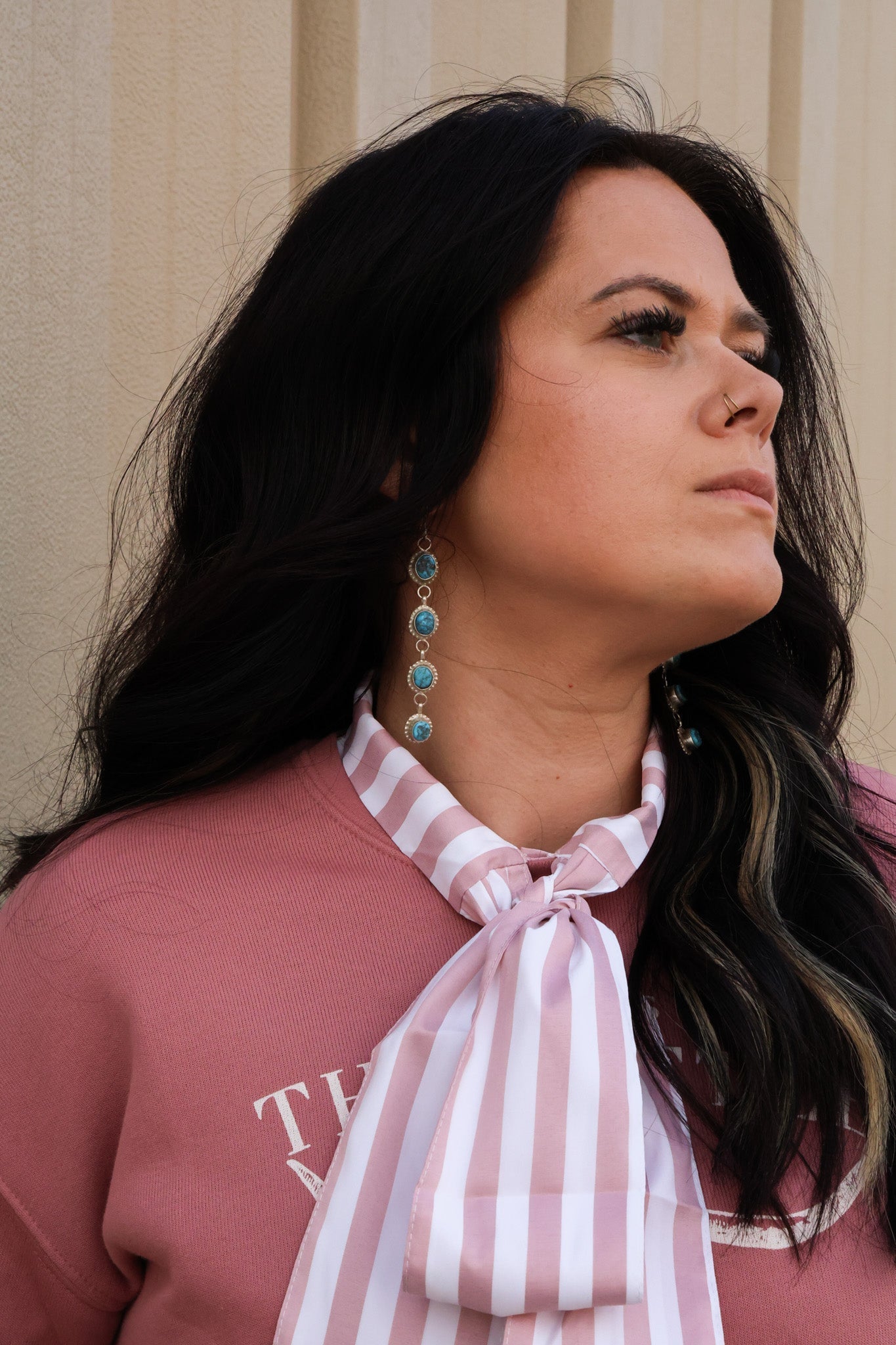 Howdy Hanny Mauve Stripe Long Sleeve Bow Tie Top - small remains